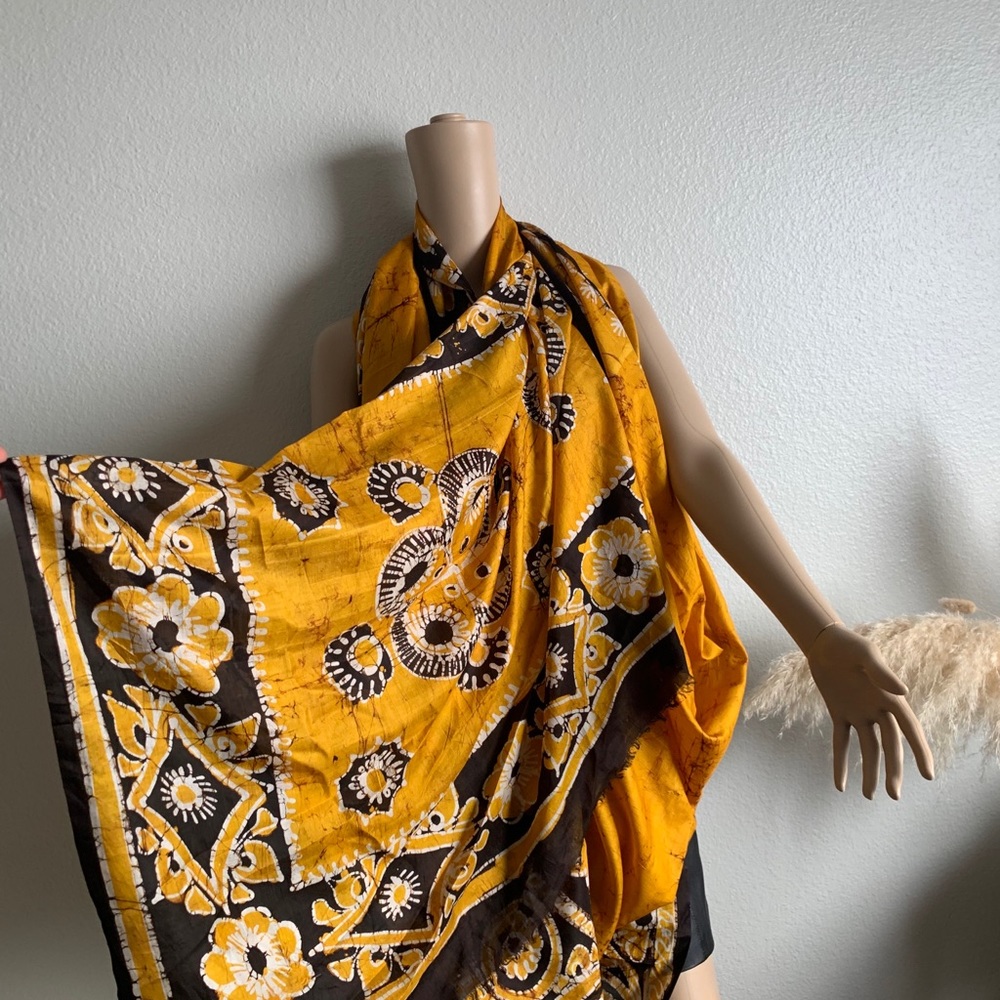 Patterned Tumeric Silk Sari / Shawl - image 3
